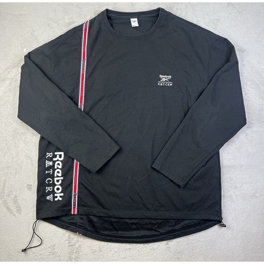 Reebok RATCRW Men's XL Black Crew Neck Pullover Sweatshirt Graphic Emb Logo